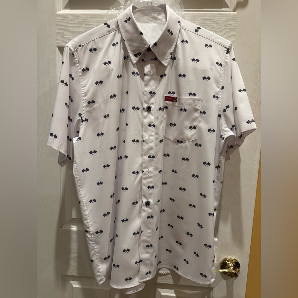 Dixxon Flannel Co Men White Shirt The Podium Racing Flag Short Sleeve Size Large - Picture 2 of 9